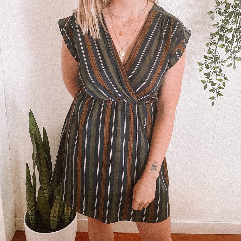 Striped V-Neck Mini Dress